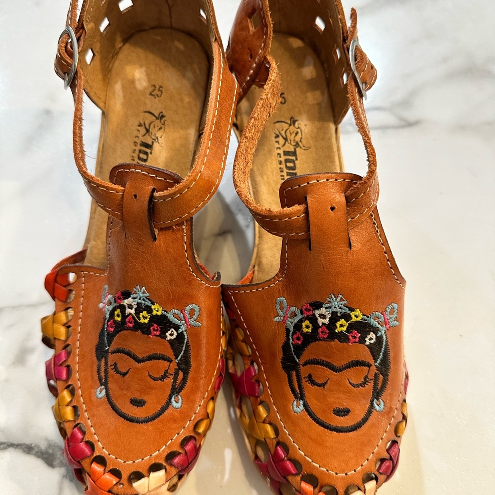 Mexican huarache wedges, Frida Kahlo size 25/8